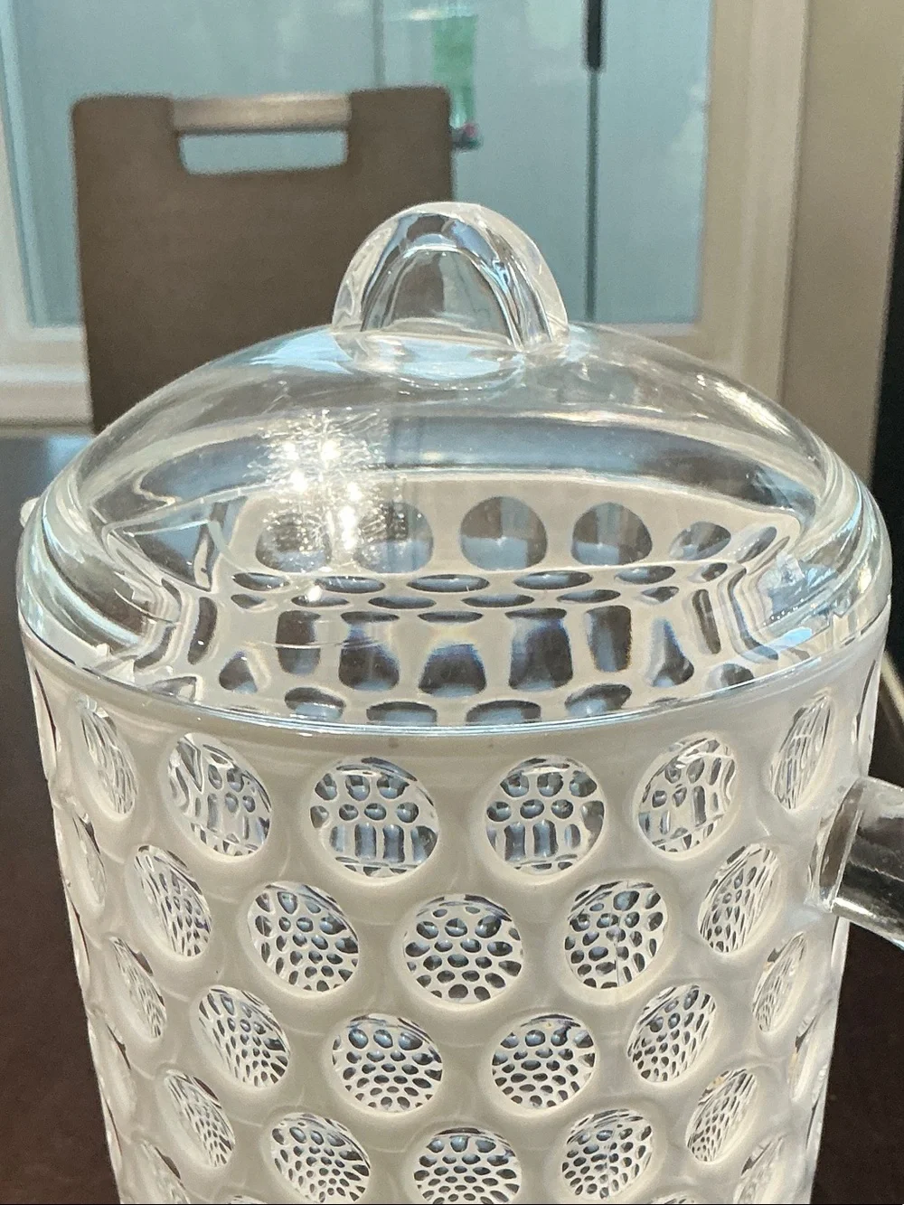 Clear Acrylic Pitcher with White Interior Accent and Dotted Texture
